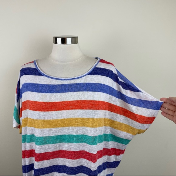 Andree By Unit Colorful Red White Blue Stripe Blouse Top Women Size Medium Boho - Picture 3 of 5